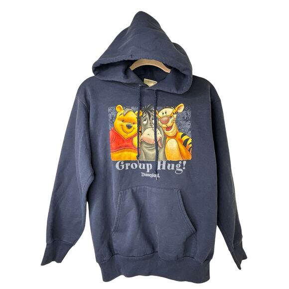 Md VTG Disneyland Winnie the Pooh Tigger Eeyore Group Hug Hoodie Sweatshirt Y2K - Picture 1 of 6